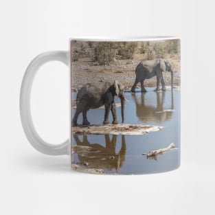 Namibia. Etosha National Park. Elephants at Waterhole. Mug